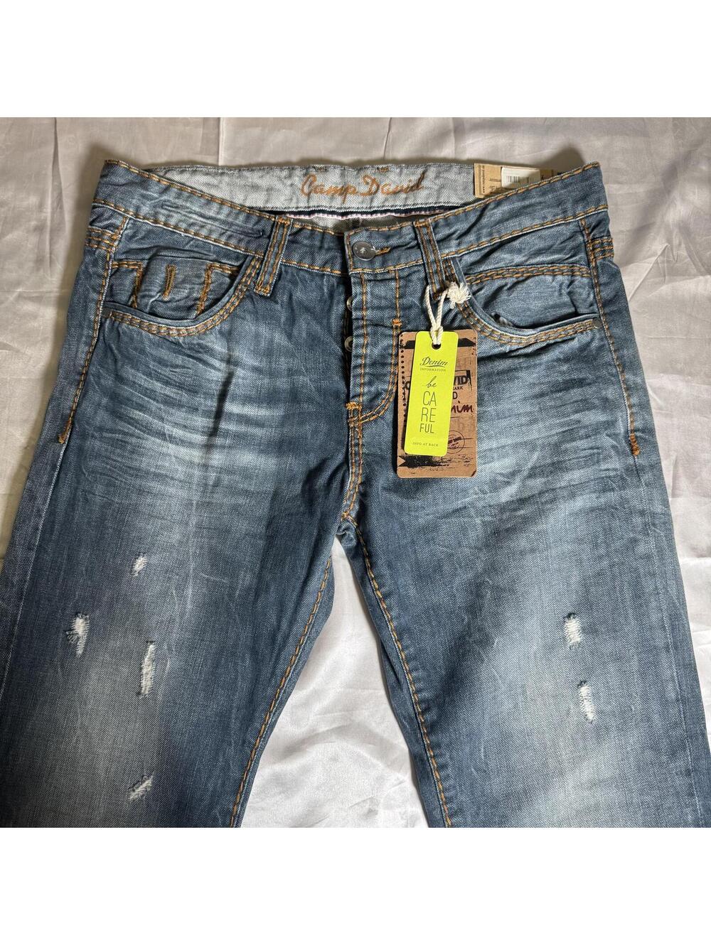 Camp David Slim Fit Jeans 33x36 Light Wash Distressed Western Style Denim NWT